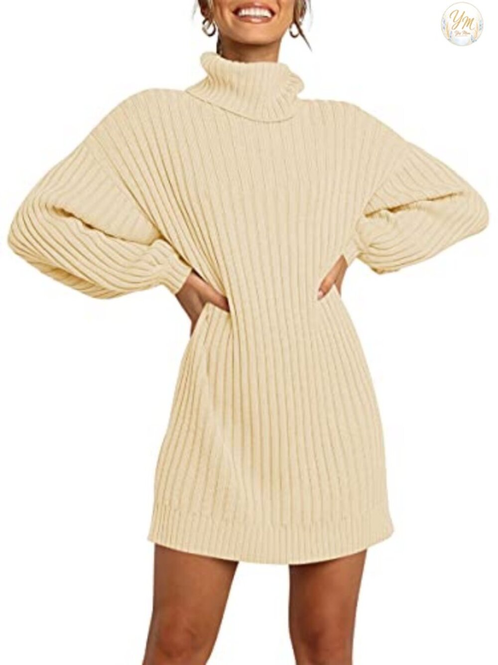 ANRABESS Oversized Cowl Neck Long Sleeve Knit Dress
